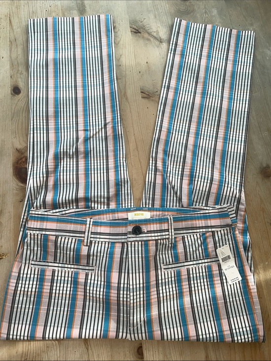 Anthropologie Pants - NWT Anthropologie Maeve Striped Straight Leg in Pink Blue Brown Size 14 Tall